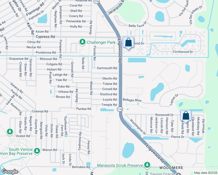 map of restaurants, bars, coffee shops, grocery stores, and more near 108 Cornell Road in Venice