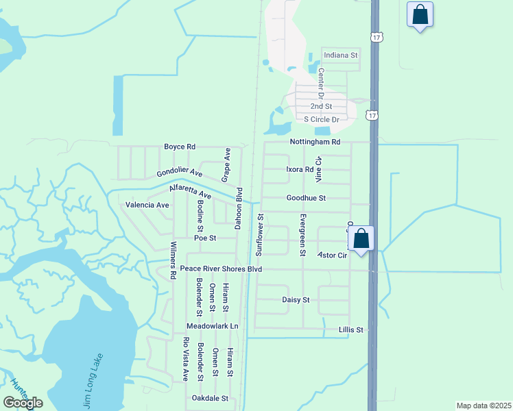map of restaurants, bars, coffee shops, grocery stores, and more near 135 Sunflower Street in Punta Gorda