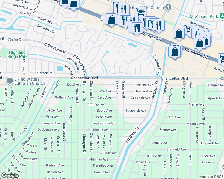map of restaurants, bars, coffee shops, grocery stores, and more near 13414 Java Avenue in Port Charlotte