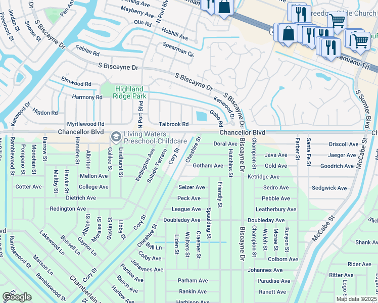 map of restaurants, bars, coffee shops, grocery stores, and more near 49 Cheshire Street in Port Charlotte