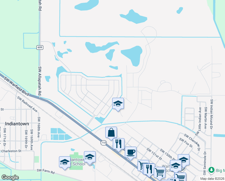 map of restaurants, bars, coffee shops, grocery stores, and more near 16013 Southwest Indianwood Circle in Indiantown