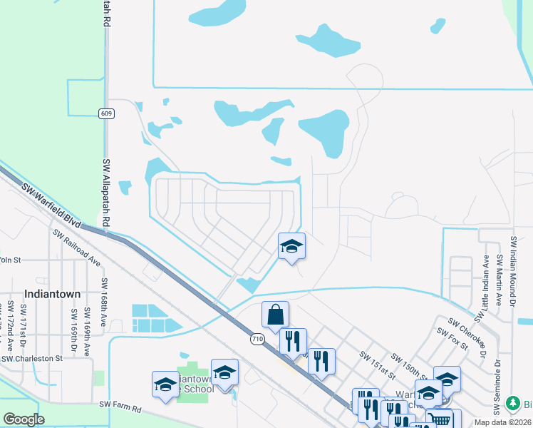 map of restaurants, bars, coffee shops, grocery stores, and more near 16013 Southwest Indianwood Circle in Indiantown
