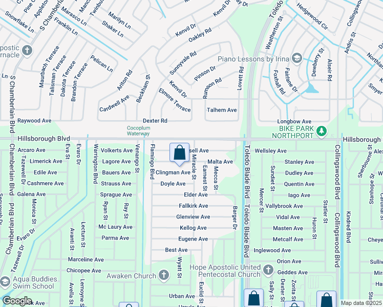 map of restaurants, bars, coffee shops, grocery stores, and more near 17131 Russell Avenue in Port Charlotte
