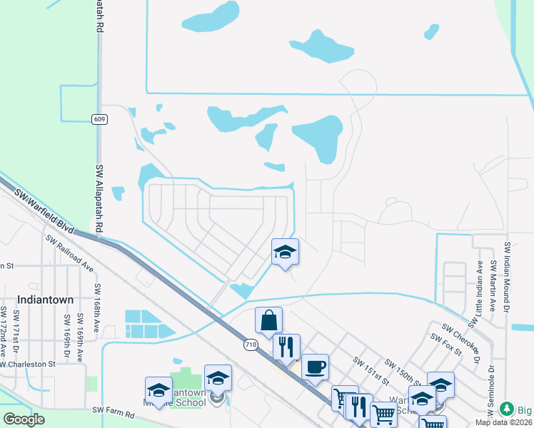 map of restaurants, bars, coffee shops, grocery stores, and more near 16013 Southwest Indianwood Circle in Indiantown