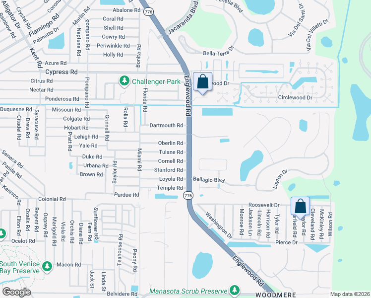 map of restaurants, bars, coffee shops, grocery stores, and more near 5430-5478 Englewood Road in Venice