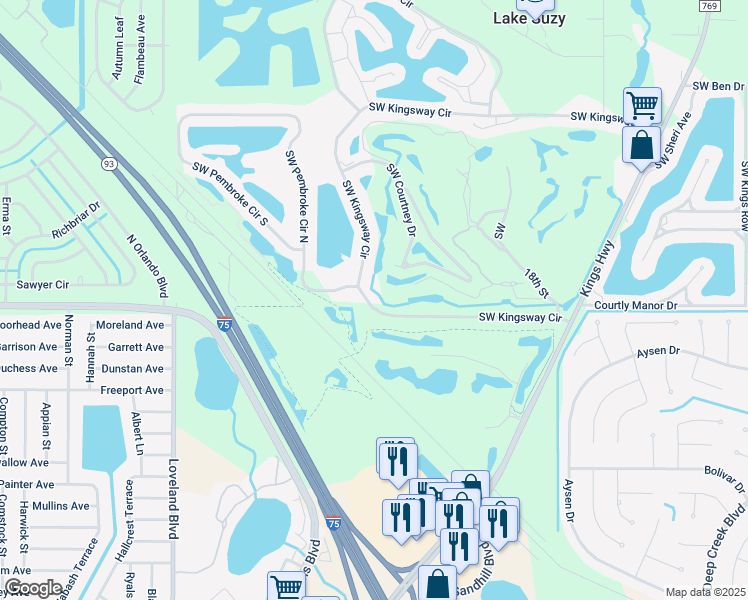 map of restaurants, bars, coffee shops, grocery stores, and more near 12635 Southwest Kingsway Circle in Arcadia