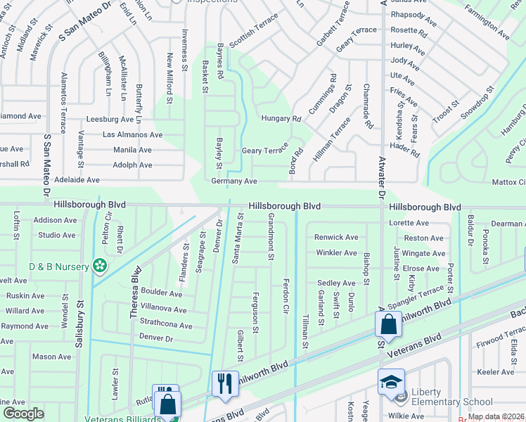 map of restaurants, bars, coffee shops, grocery stores, and more near 20075 Hillsborough Boulevard in Port Charlotte