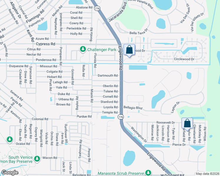 map of restaurants, bars, coffee shops, grocery stores, and more near 105 Clemson Road in Venice