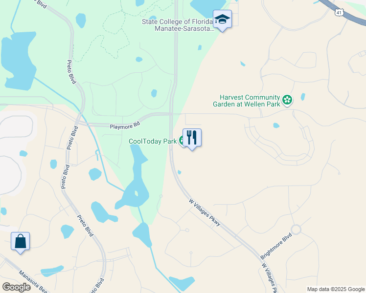 map of restaurants, bars, coffee shops, grocery stores, and more near 18800 West Villages Parkway in Venice