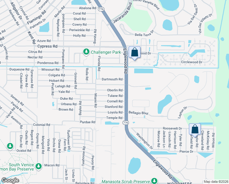 map of restaurants, bars, coffee shops, grocery stores, and more near 105 Clemson Road in Venice