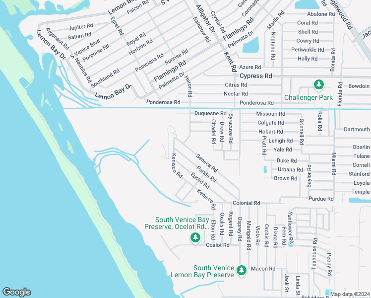 map of restaurants, bars, coffee shops, grocery stores, and more near 1112 Seneca Road in Venice