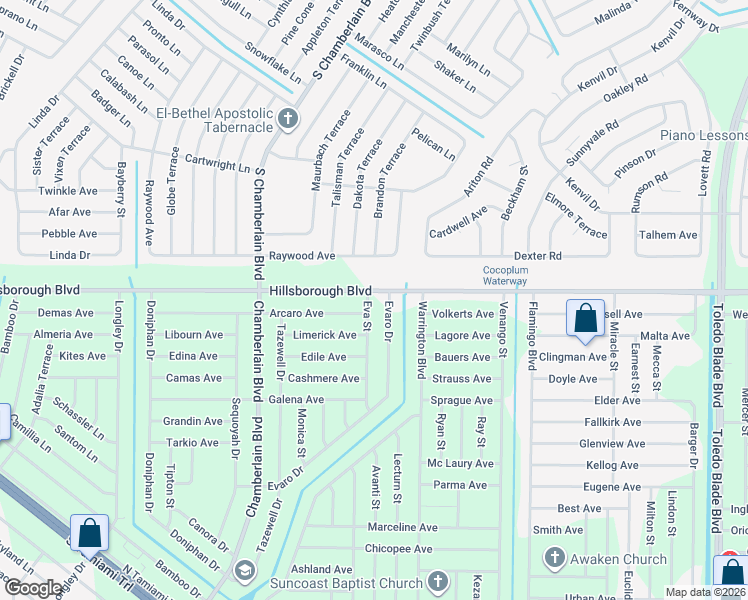 map of restaurants, bars, coffee shops, grocery stores, and more near 10 Eva Street in Port Charlotte