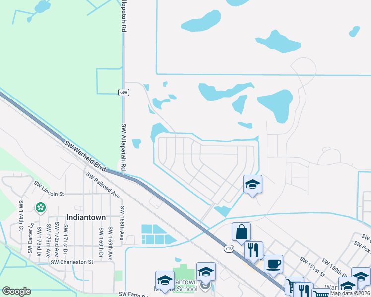 map of restaurants, bars, coffee shops, grocery stores, and more near 16516 Southwest Three Wood Way in Indiantown