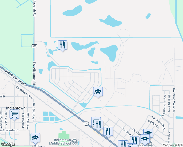 map of restaurants, bars, coffee shops, grocery stores, and more near 16056 Southwest Indianwood Circle in Indiantown