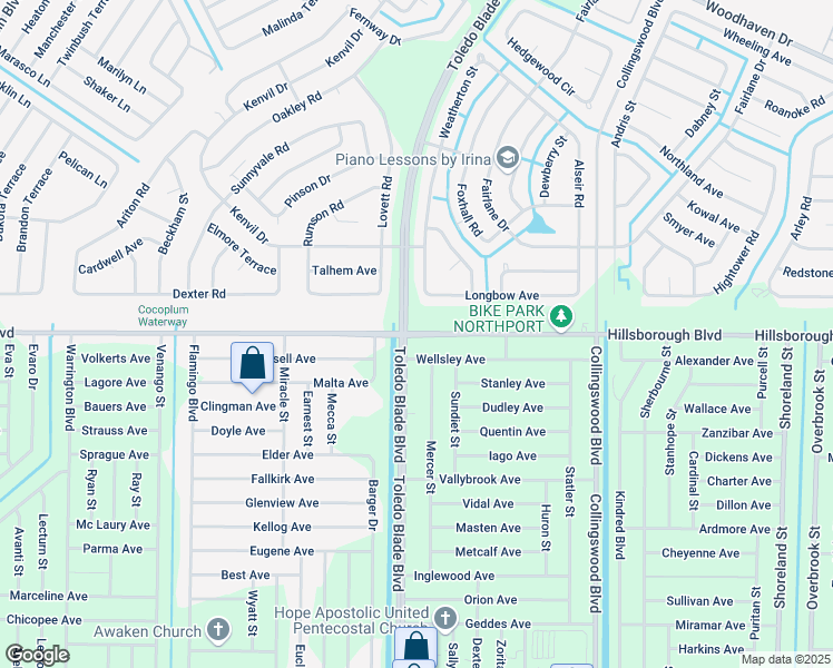 map of restaurants, bars, coffee shops, grocery stores, and more near 17323 Hillsborough Boulevard in Port Charlotte