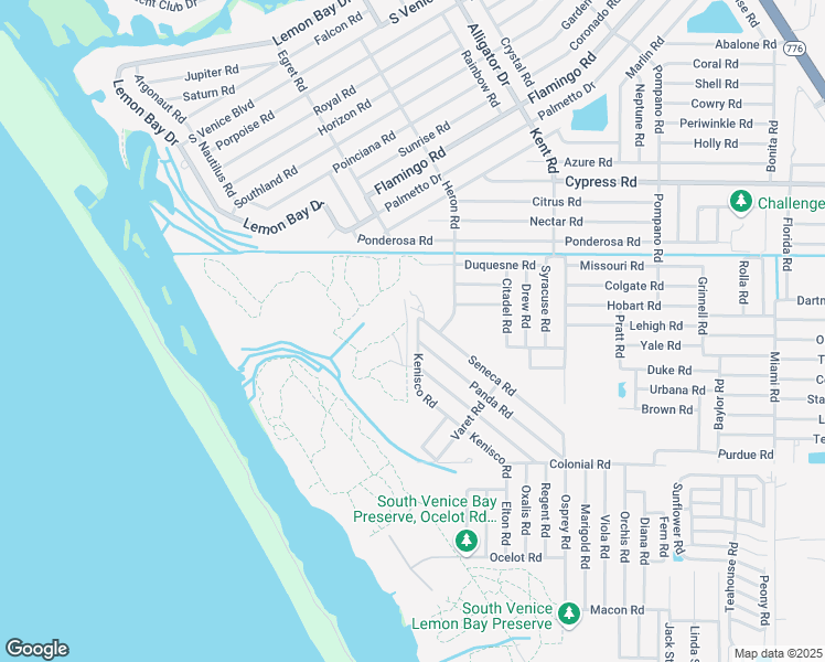 map of restaurants, bars, coffee shops, grocery stores, and more near 5372 Kenisco Road in Venice