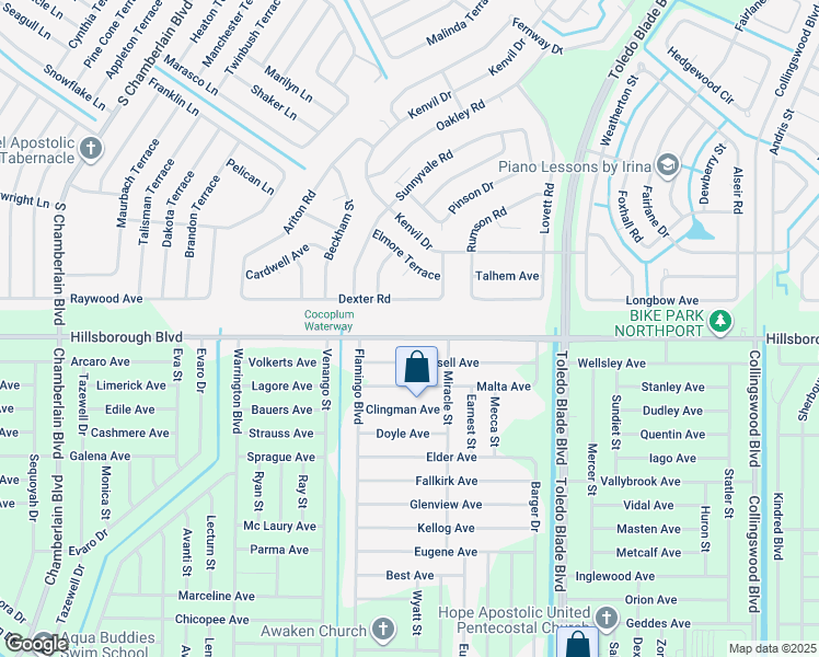 map of restaurants, bars, coffee shops, grocery stores, and more near 1304 Hillsborough Boulevard in North Port