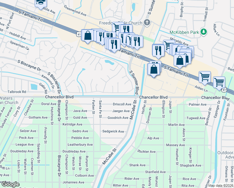 map of restaurants, bars, coffee shops, grocery stores, and more near 5148 Palena Boulevard in North Port
