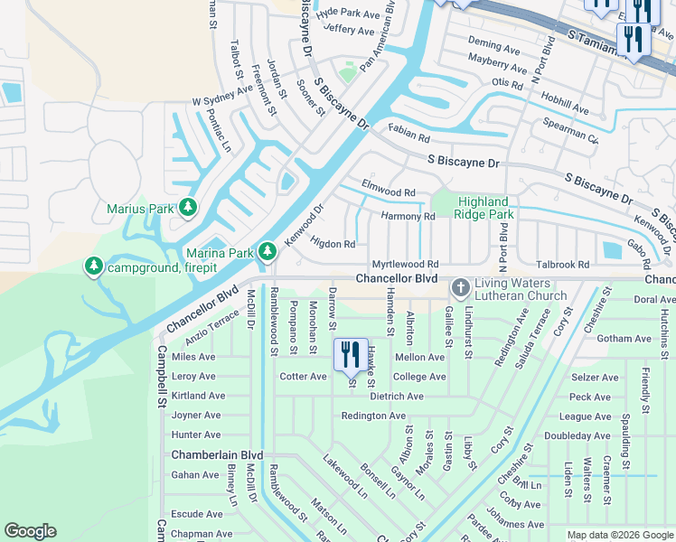 map of restaurants, bars, coffee shops, grocery stores, and more near 10 Darrow Street in Port Charlotte