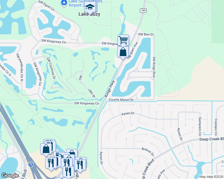 map of restaurants, bars, coffee shops, grocery stores, and more near 12942 Southwest Doug Drive in Lake Suzy