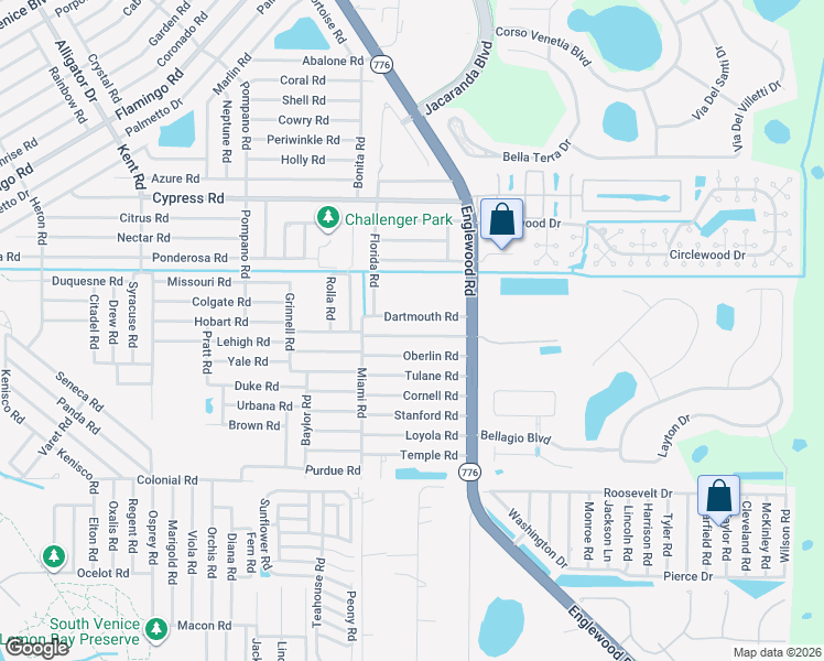map of restaurants, bars, coffee shops, grocery stores, and more near 105 Clemson Road in Venice