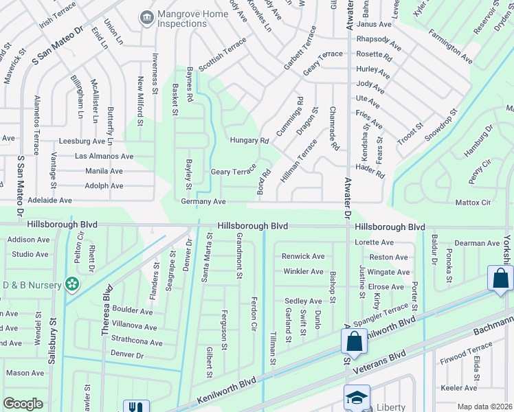 map of restaurants, bars, coffee shops, grocery stores, and more near 4567 Germany Avenue in North Port