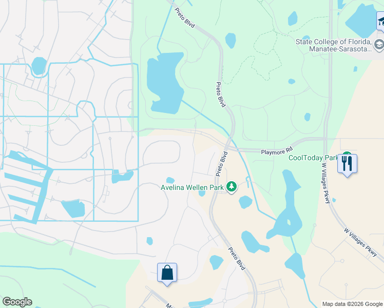 map of restaurants, bars, coffee shops, grocery stores, and more near Islandwalk Circle in Venice