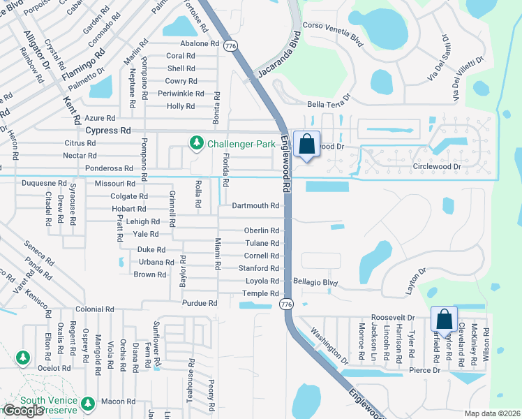 map of restaurants, bars, coffee shops, grocery stores, and more near 105 Clemson Road in Venice