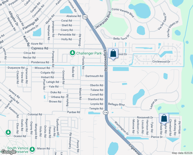 map of restaurants, bars, coffee shops, grocery stores, and more near 105 Clemson Road in Venice