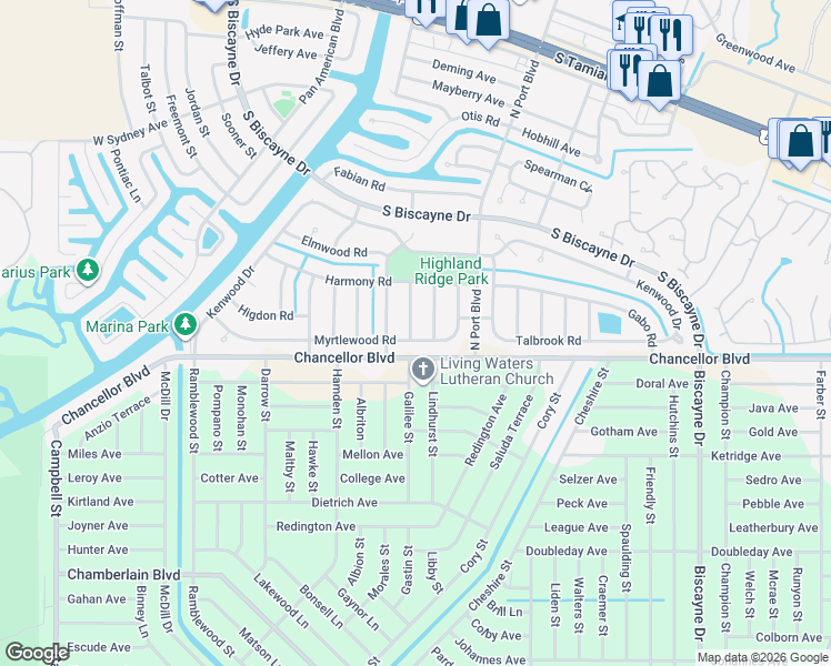 map of restaurants, bars, coffee shops, grocery stores, and more near 7596 Darlene Street in North Port