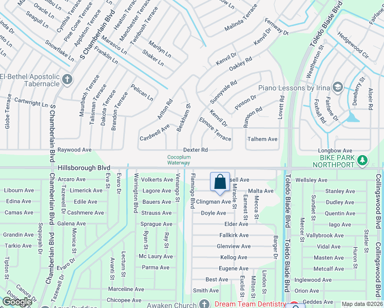 map of restaurants, bars, coffee shops, grocery stores, and more near 5674 Sunnyvale Road in North Port