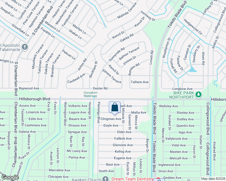 map of restaurants, bars, coffee shops, grocery stores, and more near 1425 Dexter Road in North Port