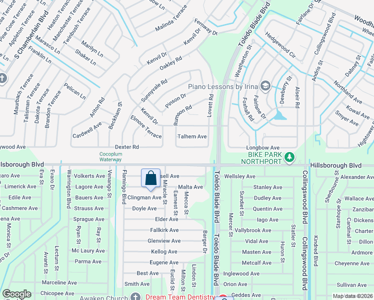 map of restaurants, bars, coffee shops, grocery stores, and more near 1291 Talhem Avenue in North Port