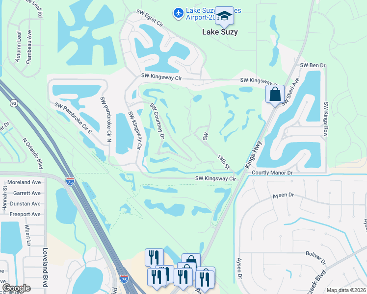 map of restaurants, bars, coffee shops, grocery stores, and more near 11284 Southwest Essex Drive in Lake Suzy