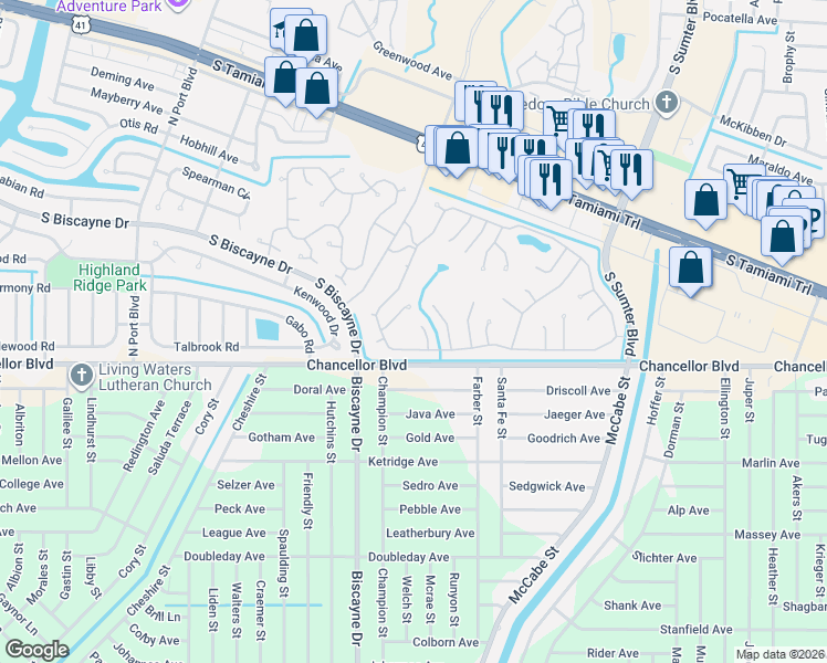 map of restaurants, bars, coffee shops, grocery stores, and more near 6873 Amoko Court in North Port