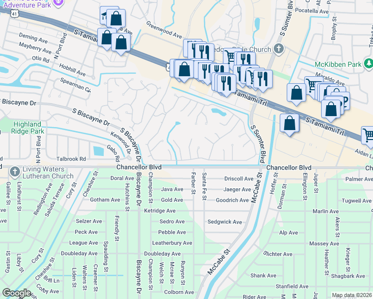 map of restaurants, bars, coffee shops, grocery stores, and more near 6848 Anapa Court in North Port