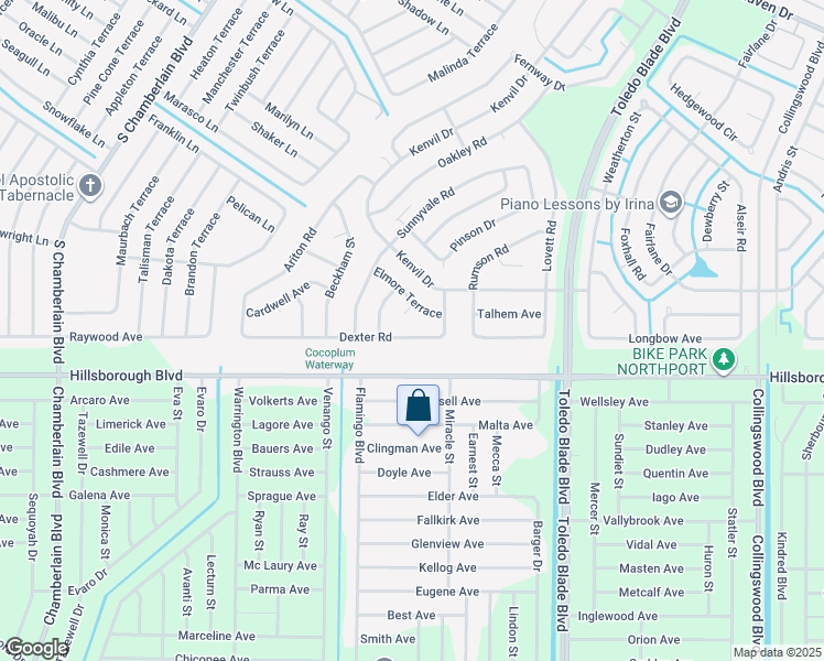 map of restaurants, bars, coffee shops, grocery stores, and more near 1424 Dexter Road in North Port