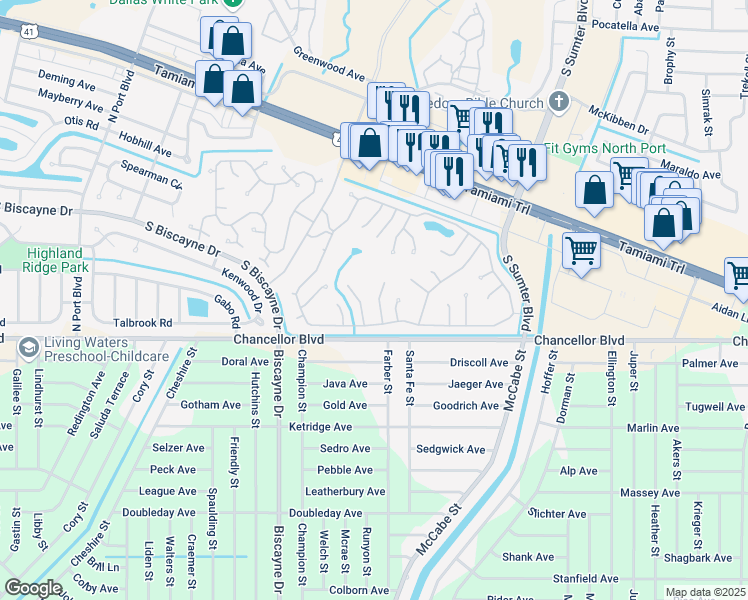 map of restaurants, bars, coffee shops, grocery stores, and more near 6848 Anapa Court in North Port