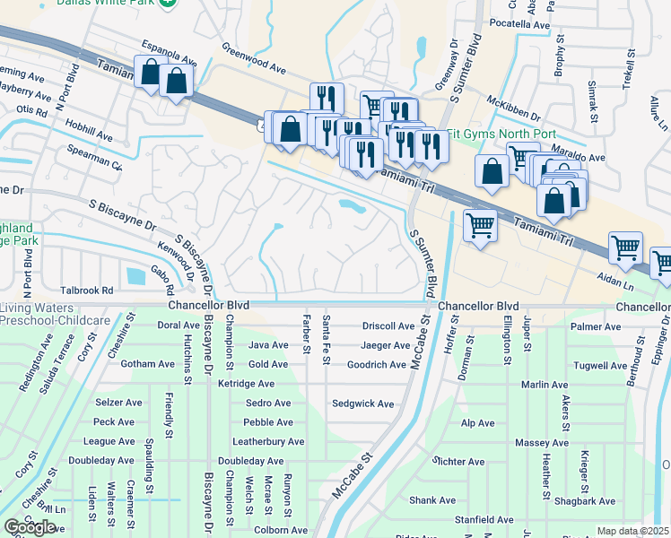 map of restaurants, bars, coffee shops, grocery stores, and more near 6863 Hikina Drive in North Port