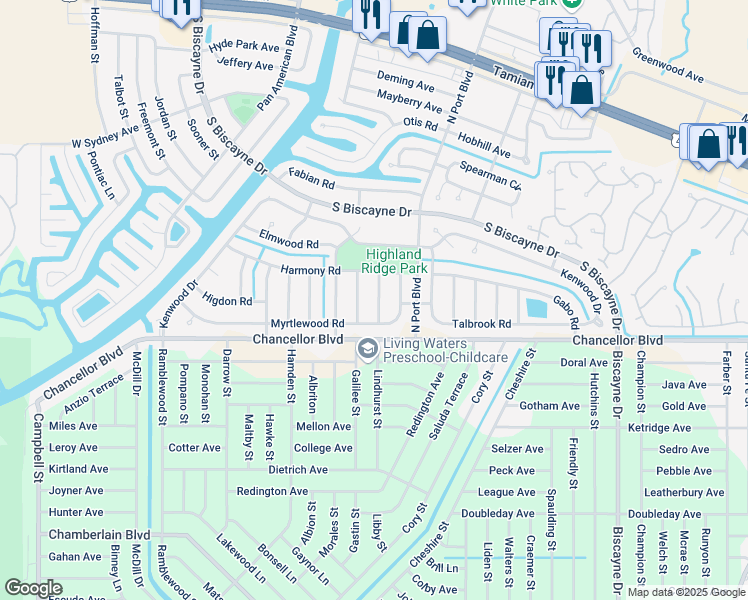 map of restaurants, bars, coffee shops, grocery stores, and more near 7555 Berwick Street in North Port