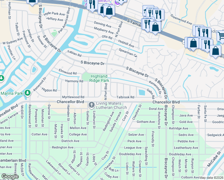 map of restaurants, bars, coffee shops, grocery stores, and more near 5906 Talbrook Road in North Port