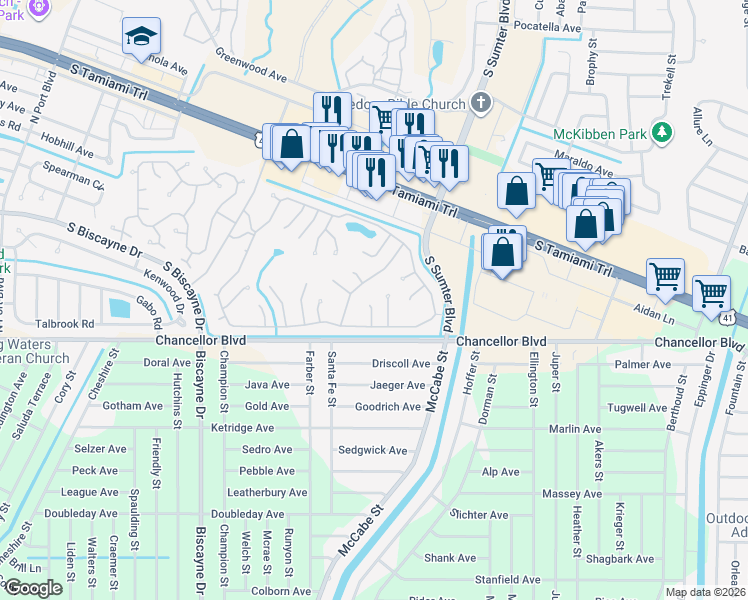 map of restaurants, bars, coffee shops, grocery stores, and more near 6872 Holo Court in North Port
