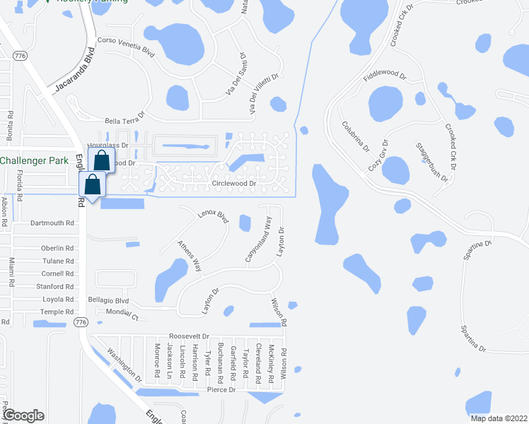map of restaurants, bars, coffee shops, grocery stores, and more near 5205 Canyonland Way in Venice