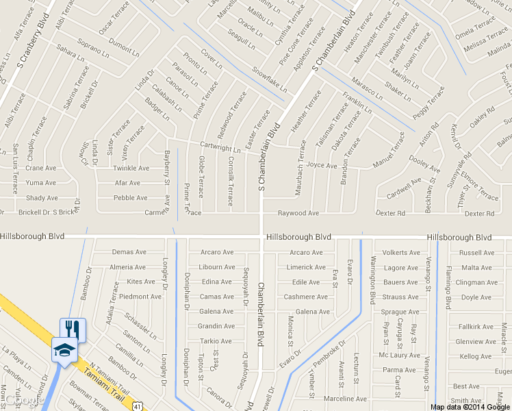 map of restaurants, bars, coffee shops, grocery stores, and more near 5461 S Chamberlain Blvd in North Port