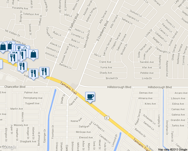 map of restaurants, bars, coffee shops, grocery stores, and more near 5940 Brickell Drive in North Port