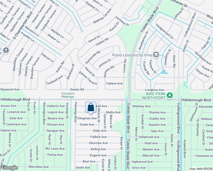 map of restaurants, bars, coffee shops, grocery stores, and more near 1291 Talhem Avenue in North Port