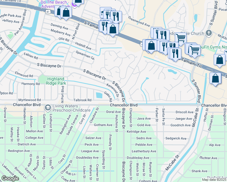 map of restaurants, bars, coffee shops, grocery stores, and more near 5439 Kenwood Drive in North Port