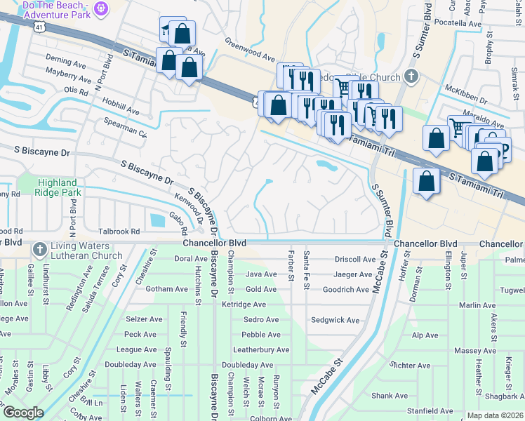 map of restaurants, bars, coffee shops, grocery stores, and more near 6873 Amoko Court in North Port