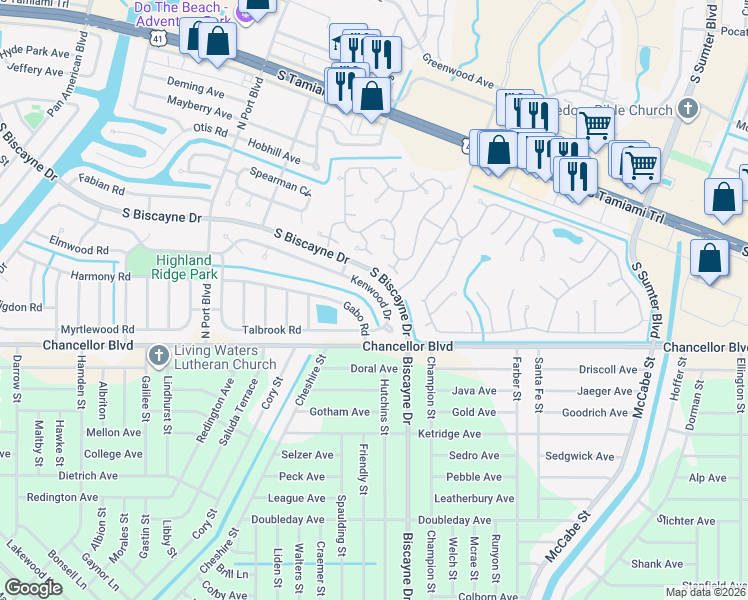 map of restaurants, bars, coffee shops, grocery stores, and more near 5439 Kenwood Drive in North Port