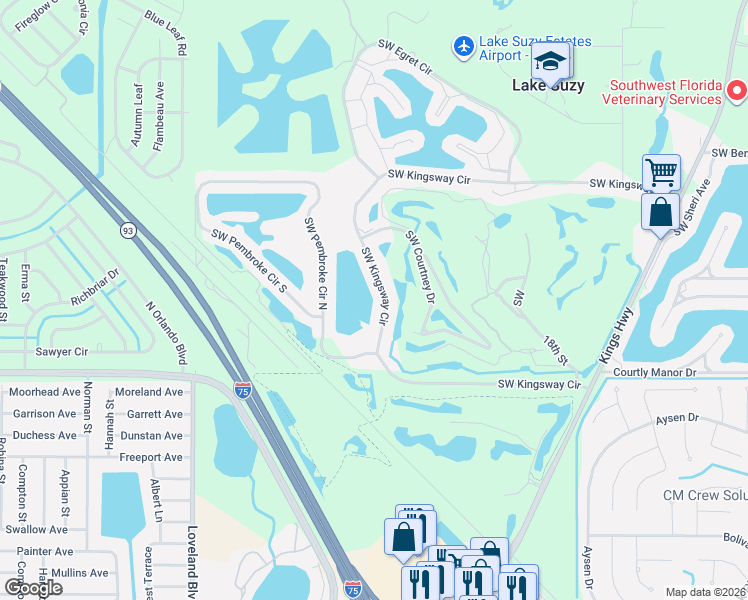 map of restaurants, bars, coffee shops, grocery stores, and more near 12994 Southwest Kingsway Circle in Lake Suzy